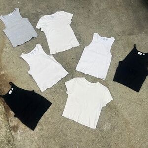 7pc lot cotton tank top baby tee bundle Brandy Melville Aritzia 2xs xxs xs gray